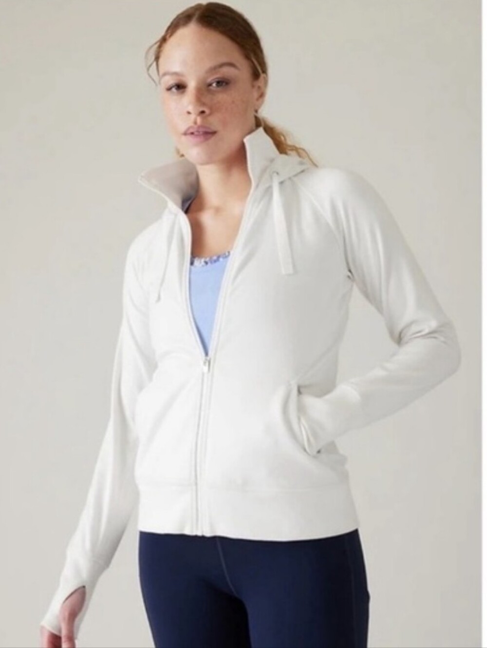 Athleta Triumph Hoodie Full Zip White Thumbholes M